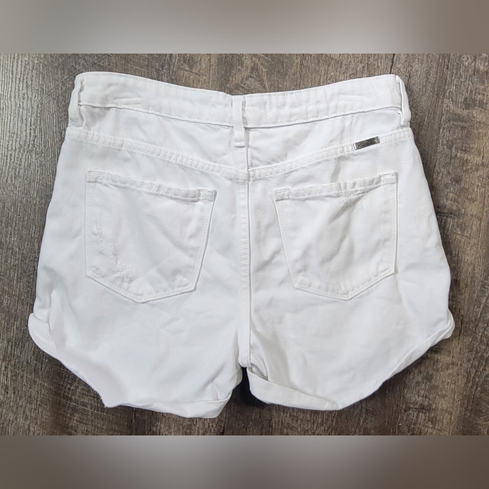KanCan Tanner Distressed Mini Jean Shorts Women's M White 100% Cotton Cuff Leg - Picture 2 of 11